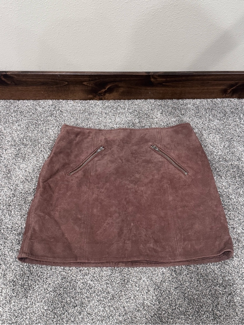 BLANKNYC Genuine Suede Mini Skirt Brown/Tan Zip Pocket Size 28